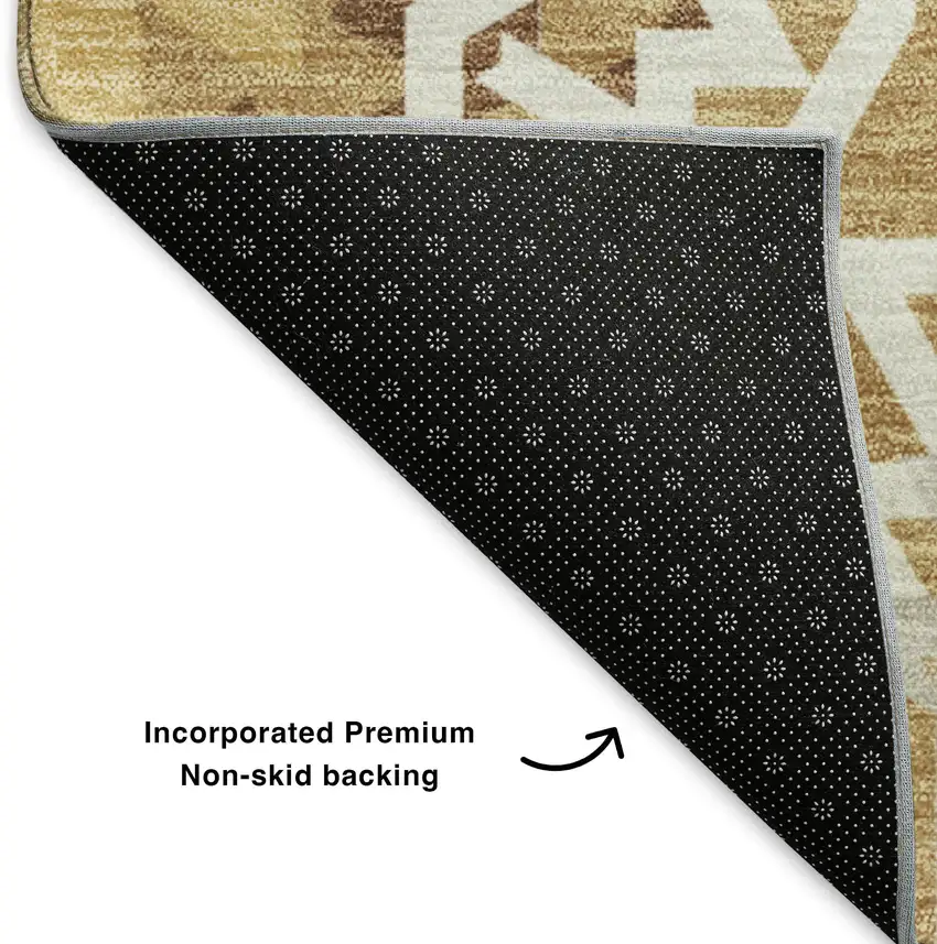 Gold And Ivory Geometric Washable Area Rug With UV Protection Photo 6