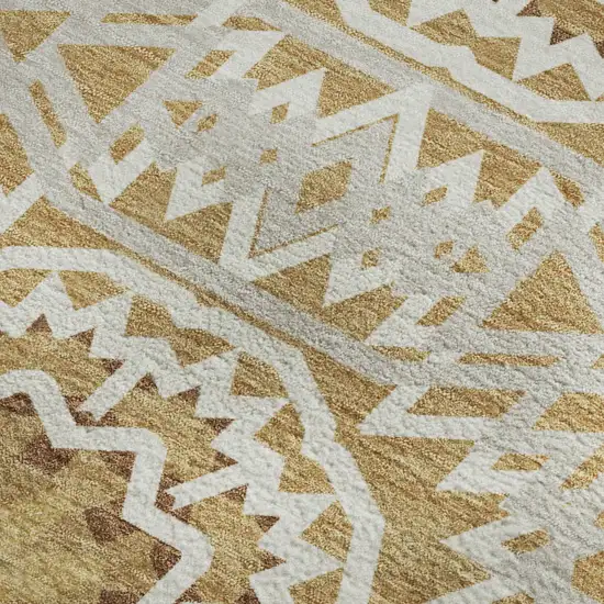 Gold And Ivory Geometric Washable Area Rug With UV Protection Photo 4