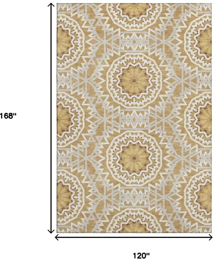 Gold And Ivory Geometric Washable Area Rug With UV Protection Photo 7
