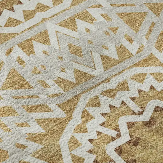 Gold And Ivory Geometric Washable Area Rug With UV Protection Photo 3