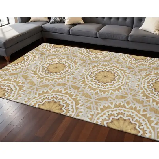 Gold And Ivory Geometric Washable Area Rug With UV Protection Photo 2