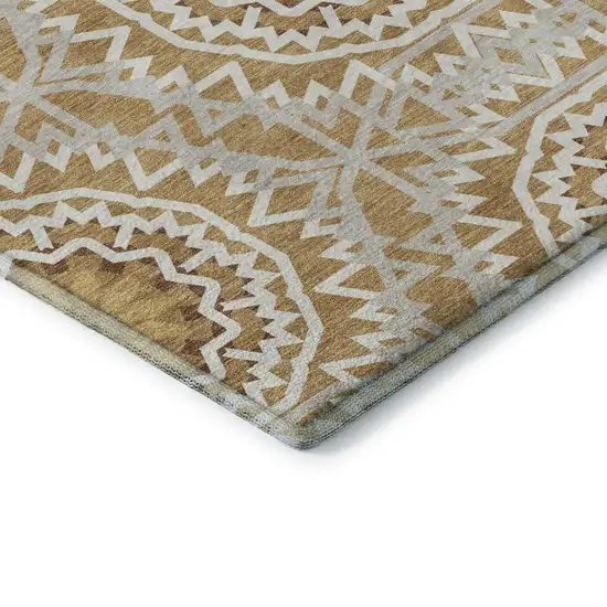 Gold And Ivory Geometric Washable Area Rug With UV Protection Photo 9