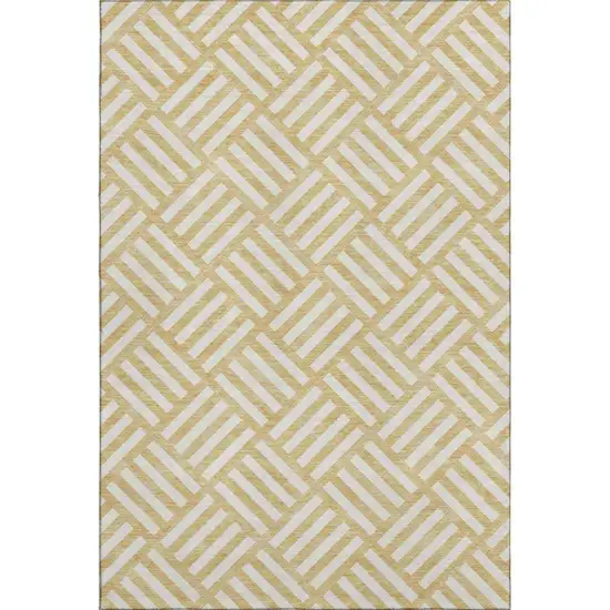 Gold And Ivory Geometric Washable Area Rug With UV Protection Photo 1