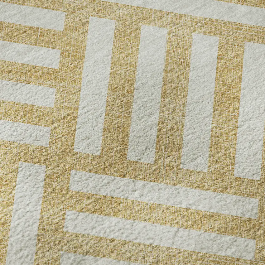 Gold And Ivory Geometric Washable Area Rug With UV Protection Photo 9