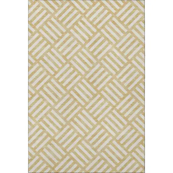 Gold And Ivory Geometric Washable Area Rug With UV Protection Photo 3
