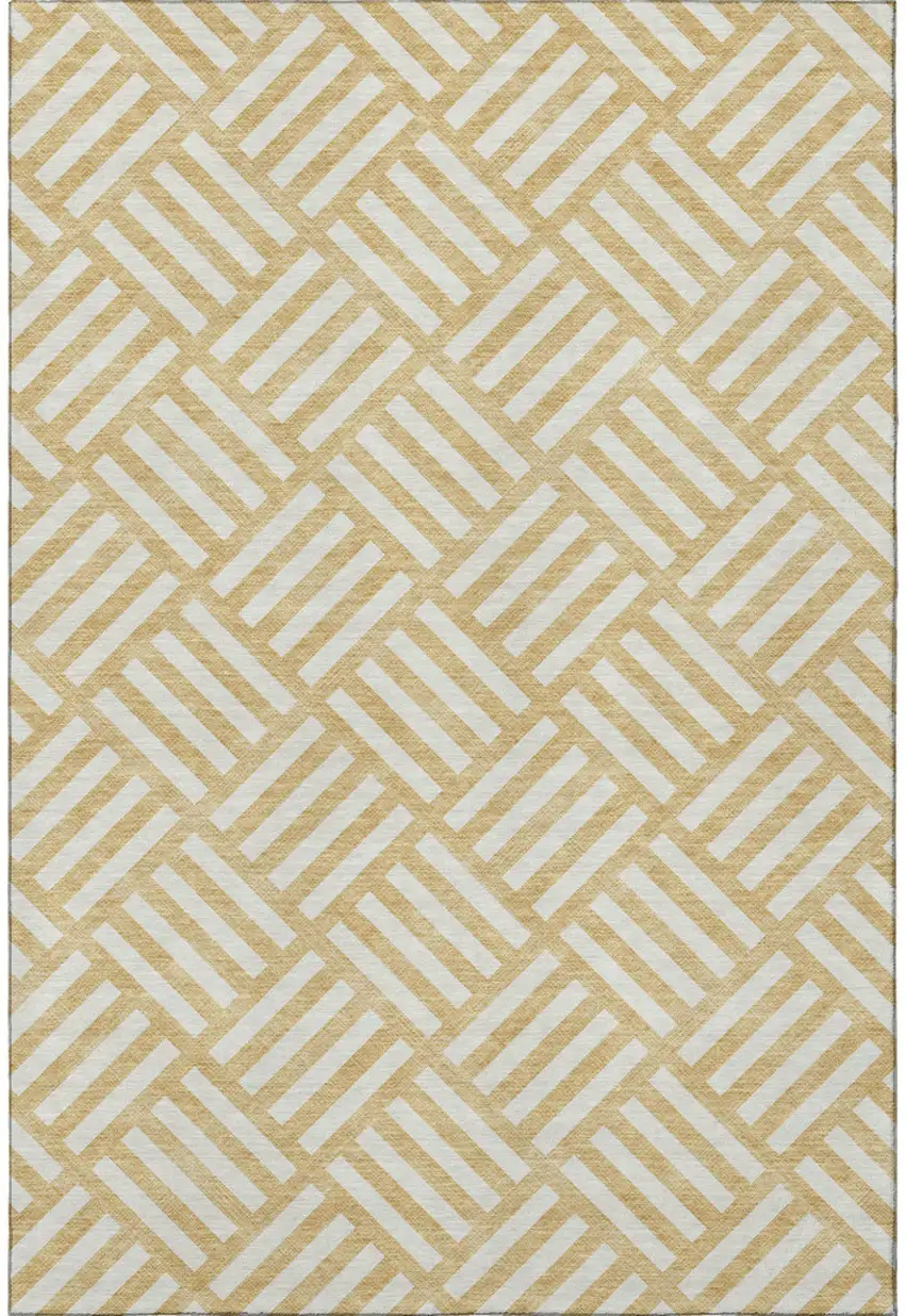 Gold And Ivory Geometric Washable Area Rug With UV Protection Photo 3
