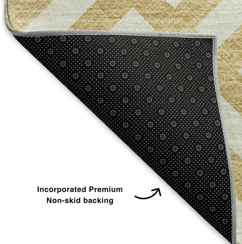 Gold And Ivory Geometric Washable Area Rug With UV Protection Photo 6