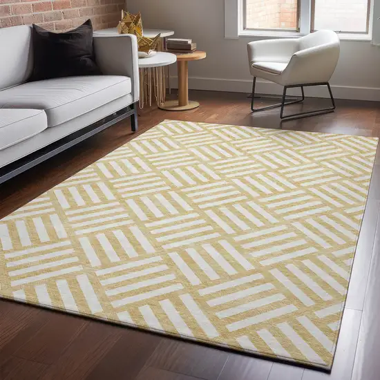 Gold And Ivory Geometric Washable Area Rug With UV Protection Photo 5