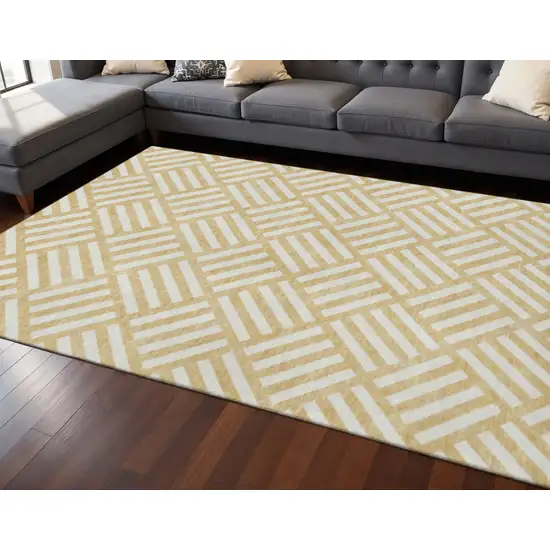 Gold And Ivory Geometric Washable Area Rug With UV Protection Photo 2