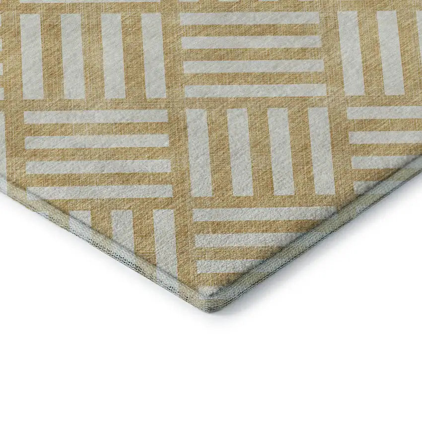 Gold And Ivory Geometric Washable Area Rug With UV Protection Photo 7
