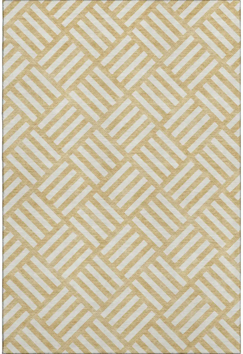 Gold And Ivory Geometric Washable Area Rug With UV Protection Photo 1