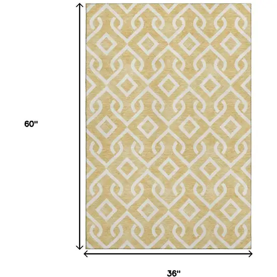 Gold And Ivory Geometric Washable Area Rug With UV Protection Photo 3