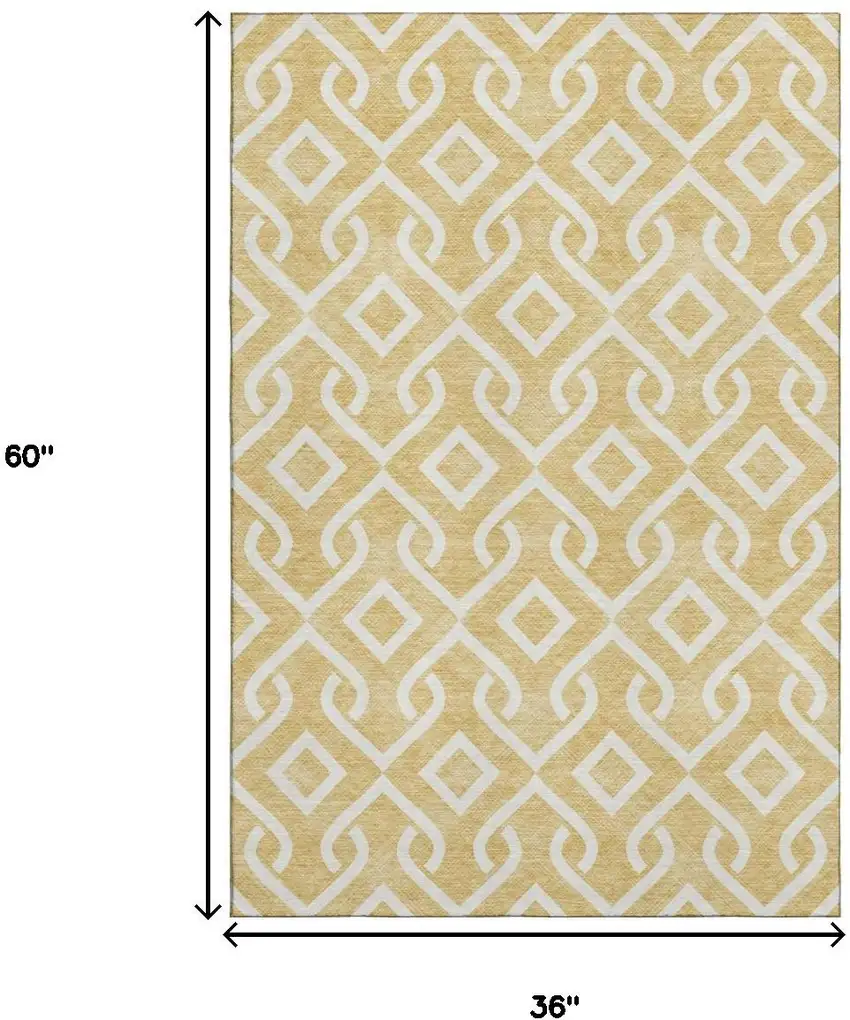 Gold And Ivory Geometric Washable Area Rug With UV Protection Photo 3