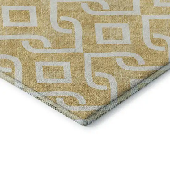 Gold And Ivory Geometric Washable Area Rug With UV Protection Photo 8