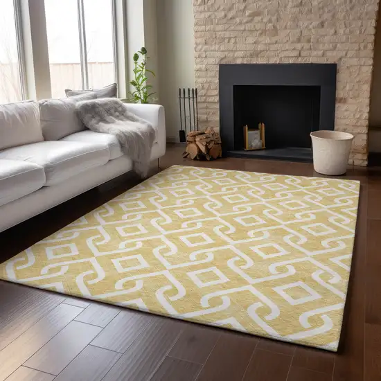 Gold And Ivory Geometric Washable Area Rug With UV Protection Photo 6