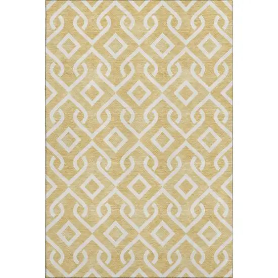Gold And Ivory Geometric Washable Area Rug With UV Protection Photo 1
