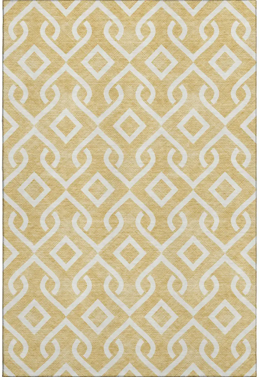 Gold And Ivory Geometric Washable Area Rug With UV Protection Photo 1