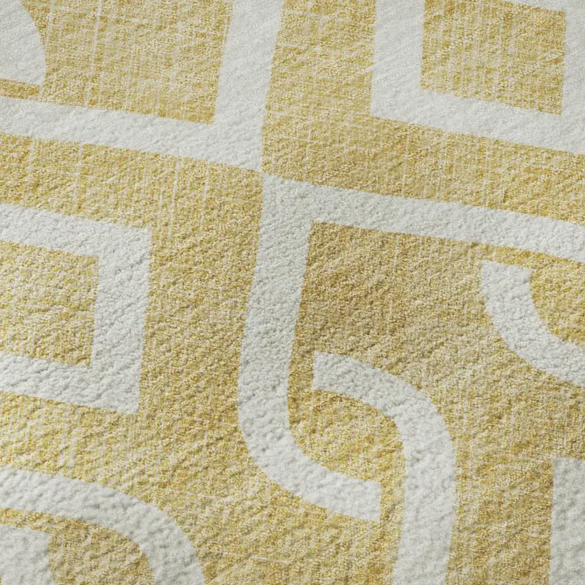 Gold And Ivory Geometric Washable Area Rug With UV Protection Photo 9