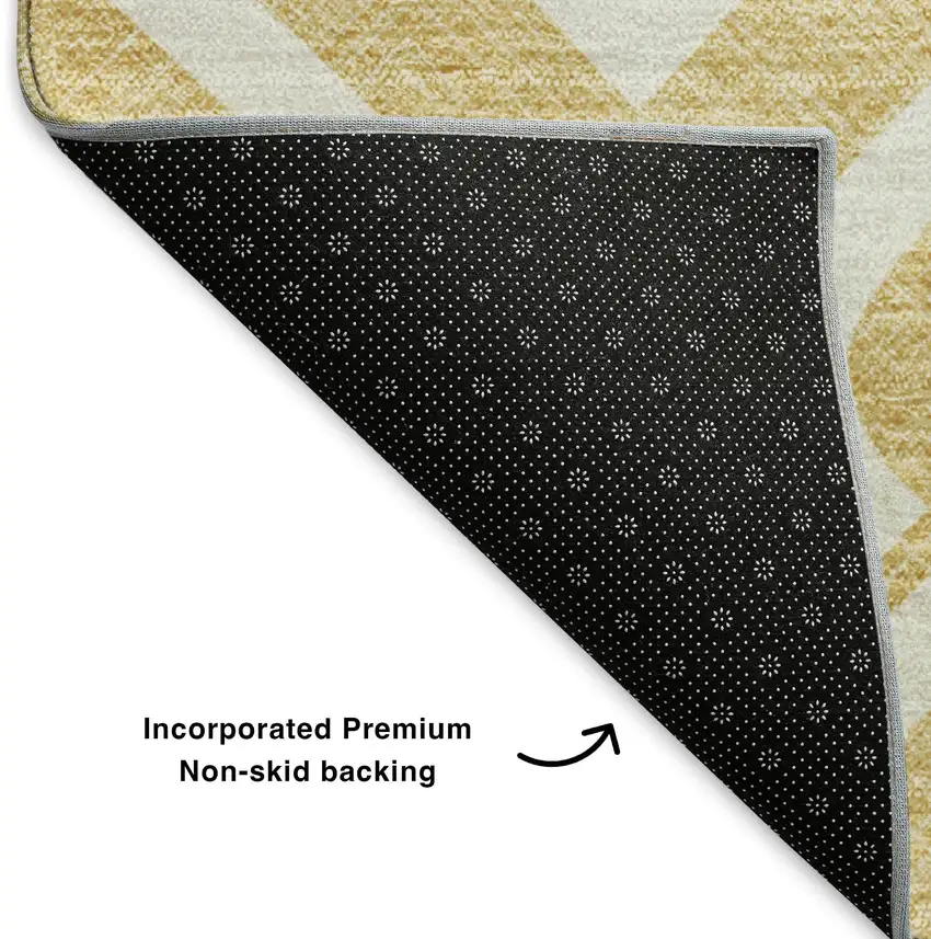 Gold And Ivory Geometric Washable Area Rug With UV Protection Photo 7