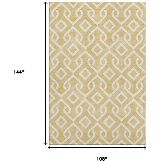 Gold And Ivory Geometric Washable Area Rug With UV Protection Photo 3