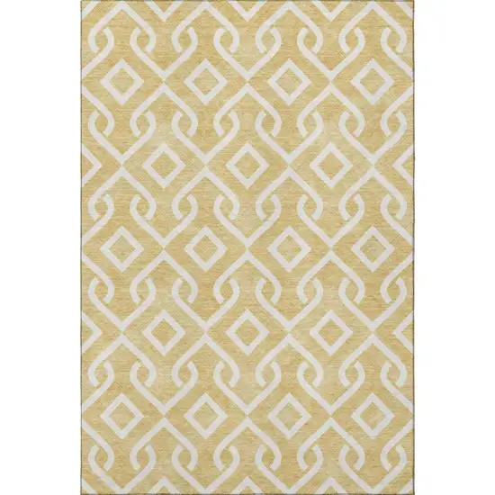 Gold And Ivory Geometric Washable Area Rug With UV Protection Photo 4