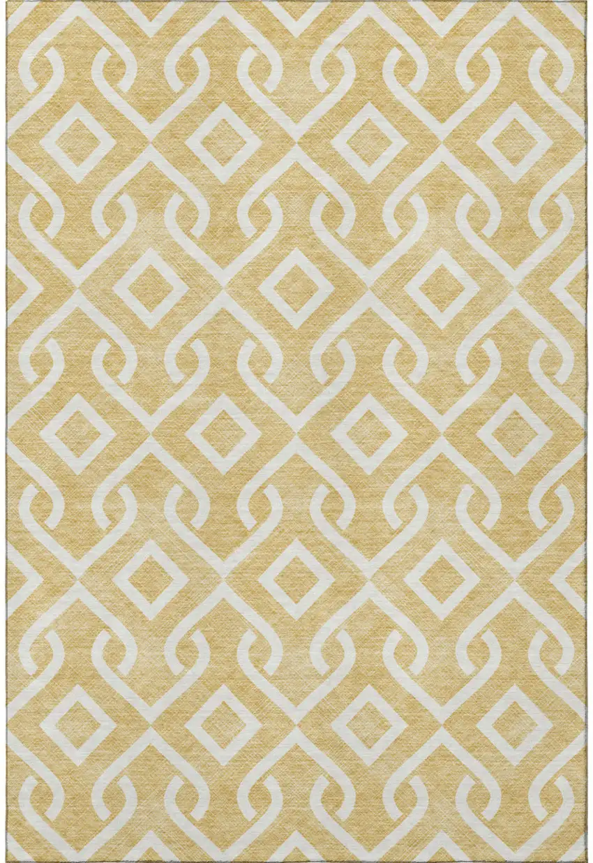Gold And Ivory Geometric Washable Area Rug With UV Protection Photo 4