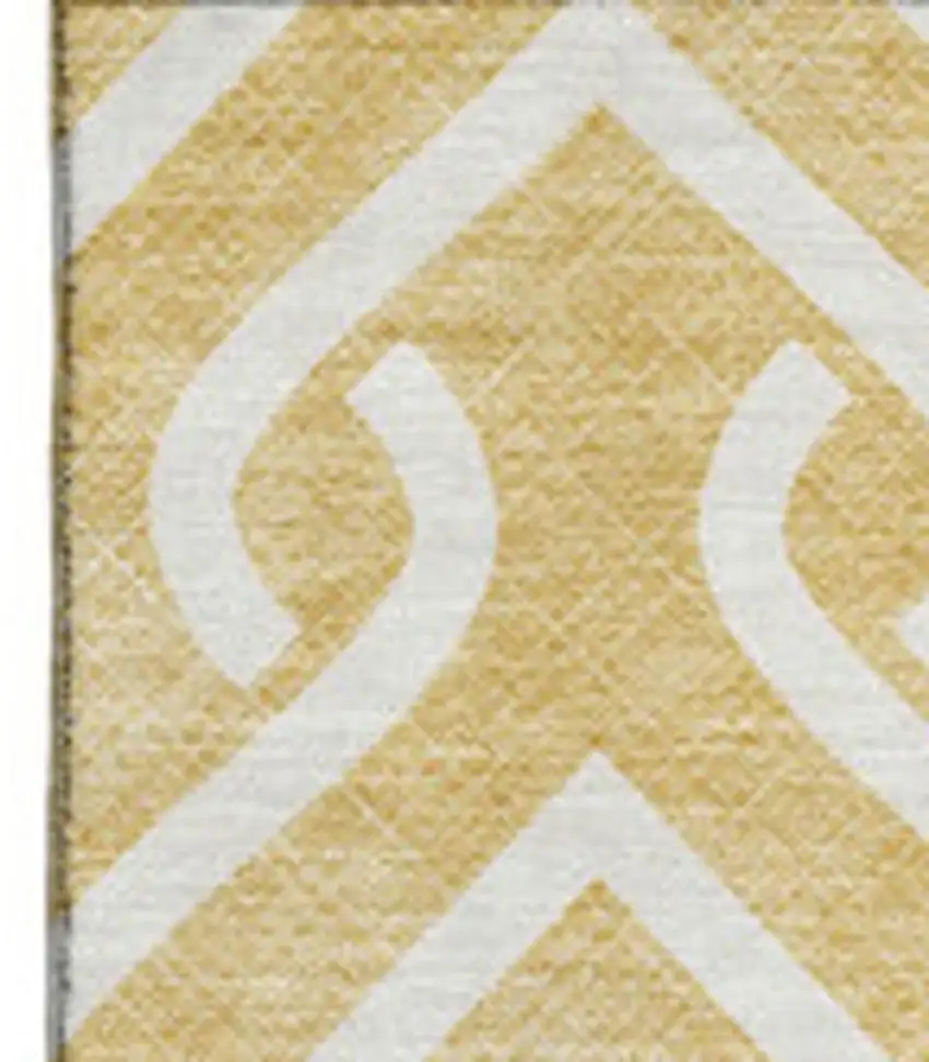 Gold And Ivory Geometric Washable Area Rug With UV Protection Photo 3