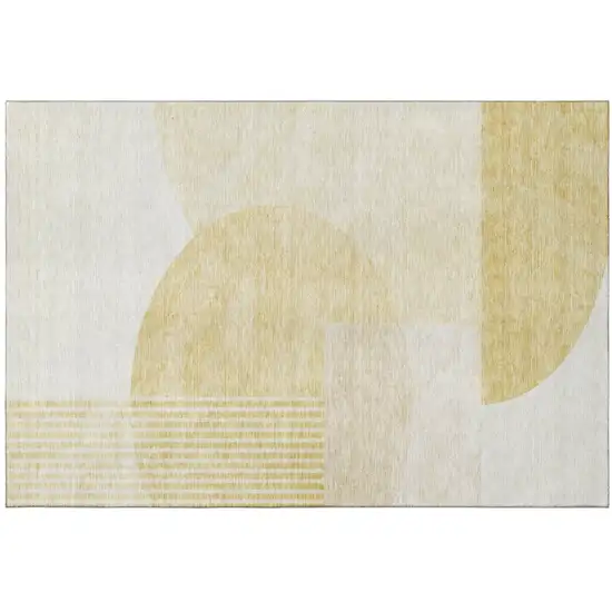 Gold And Ivory Geometric Washable Area Rug With UV Protection Photo 2