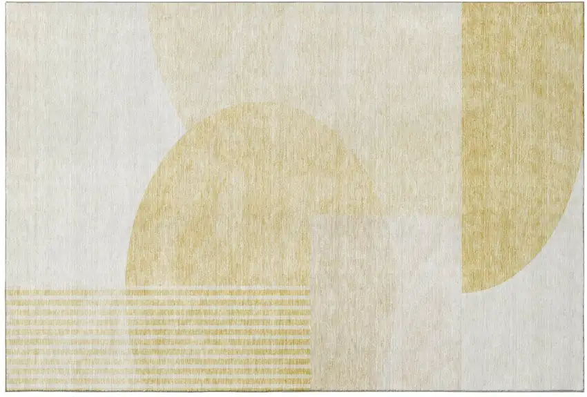 Gold And Ivory Geometric Washable Area Rug With UV Protection Photo 2
