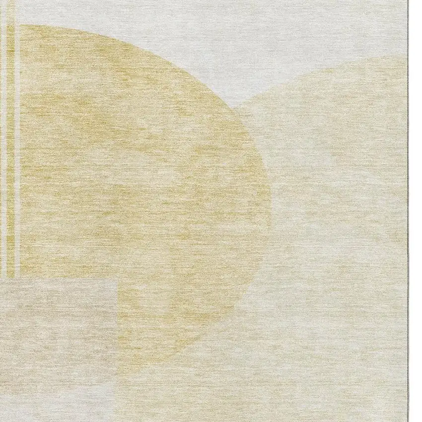 Gold And Ivory Geometric Washable Area Rug With UV Protection Photo 7