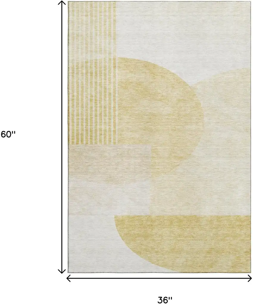 Gold And Ivory Geometric Washable Area Rug With UV Protection Photo 7