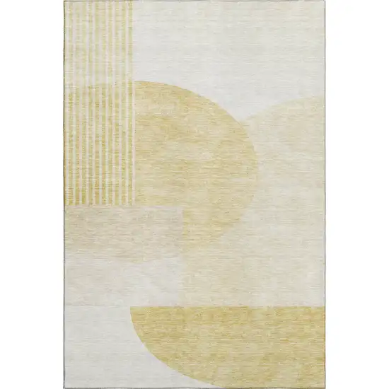 Gold And Ivory Geometric Washable Area Rug With UV Protection Photo 2