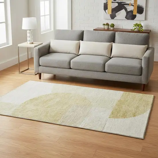 Gold And Ivory Geometric Washable Area Rug With UV Protection Photo 3