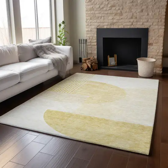 Gold And Ivory Geometric Washable Area Rug With UV Protection Photo 6