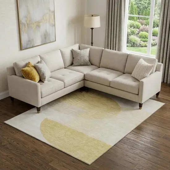 Gold And Ivory Geometric Washable Area Rug With UV Protection Photo 1