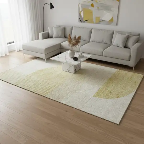 Gold And Ivory Geometric Washable Area Rug With UV Protection Photo 3