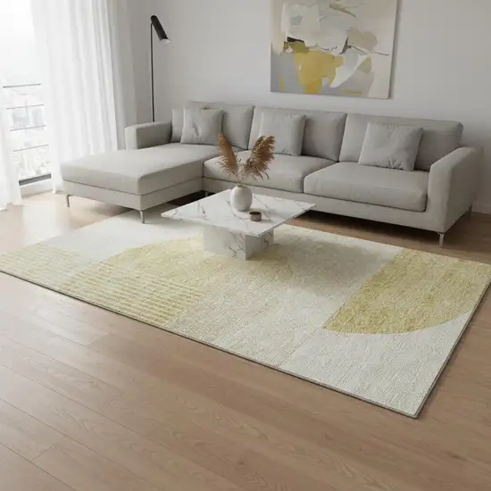 Gold And Ivory Geometric Washable Area Rug With UV Protection Photo 3