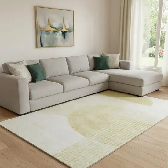 Gold And Ivory Geometric Washable Area Rug With UV Protection Photo 1