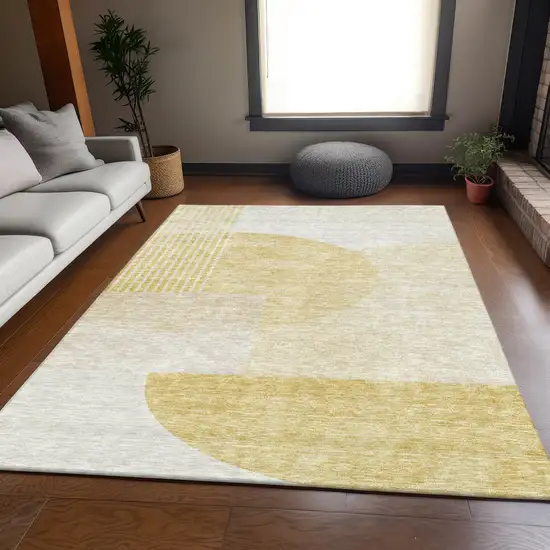 Gold And Ivory Geometric Washable Area Rug With UV Protection Photo 5