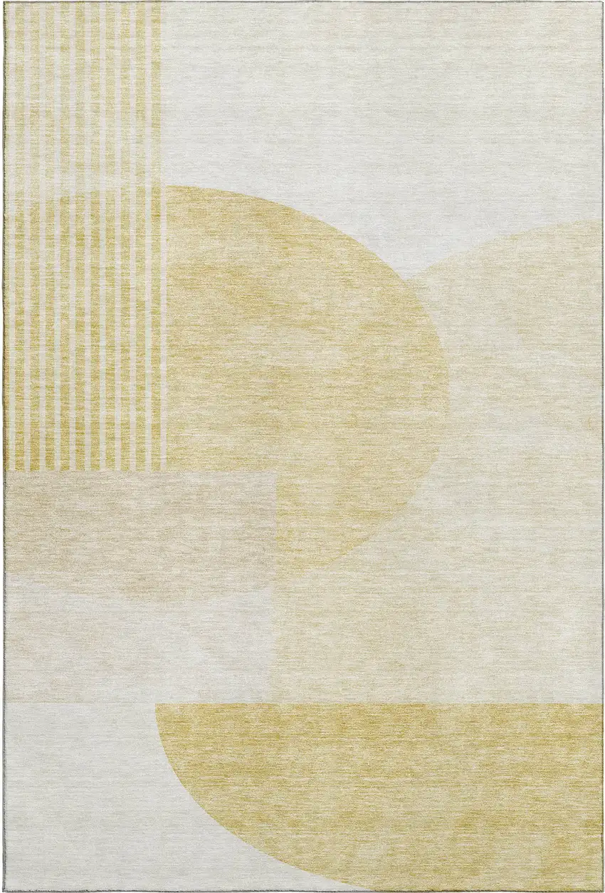 Gold And Ivory Geometric Washable Area Rug With UV Protection Photo 2