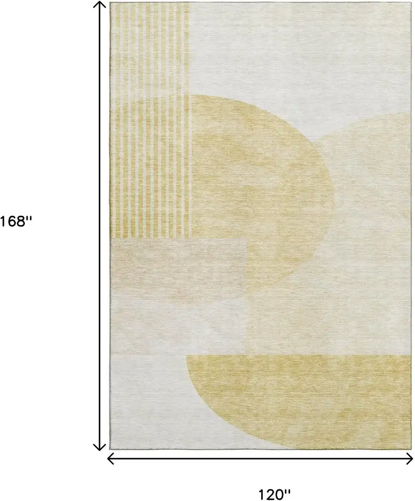 Gold And Ivory Geometric Washable Area Rug With UV Protection Photo 4
