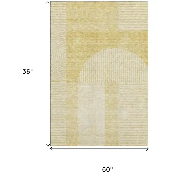 Gold And Ivory Geometric Washable Area Rug With UV Protection Photo 3
