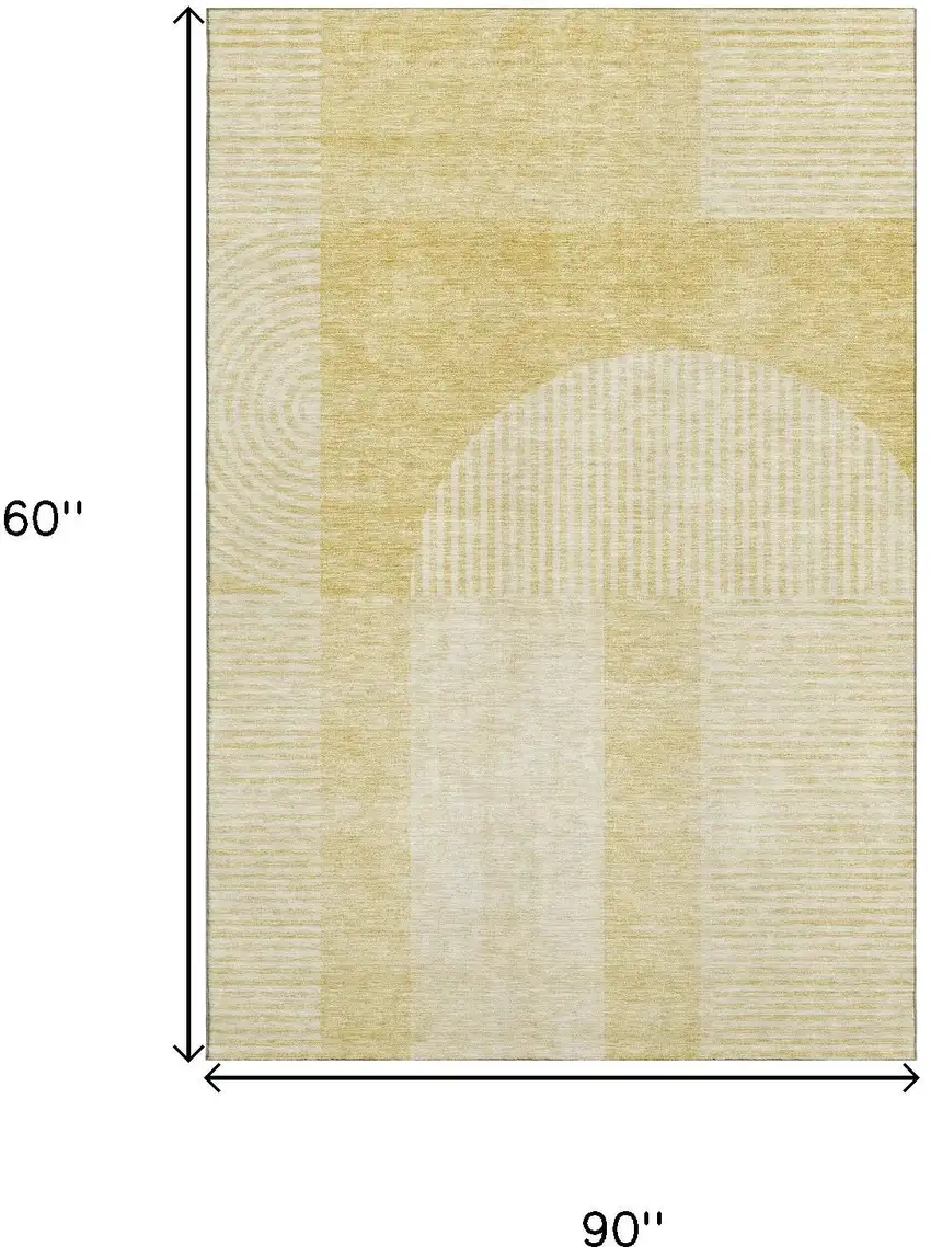 Gold And Ivory Geometric Washable Area Rug With UV Protection Photo 3