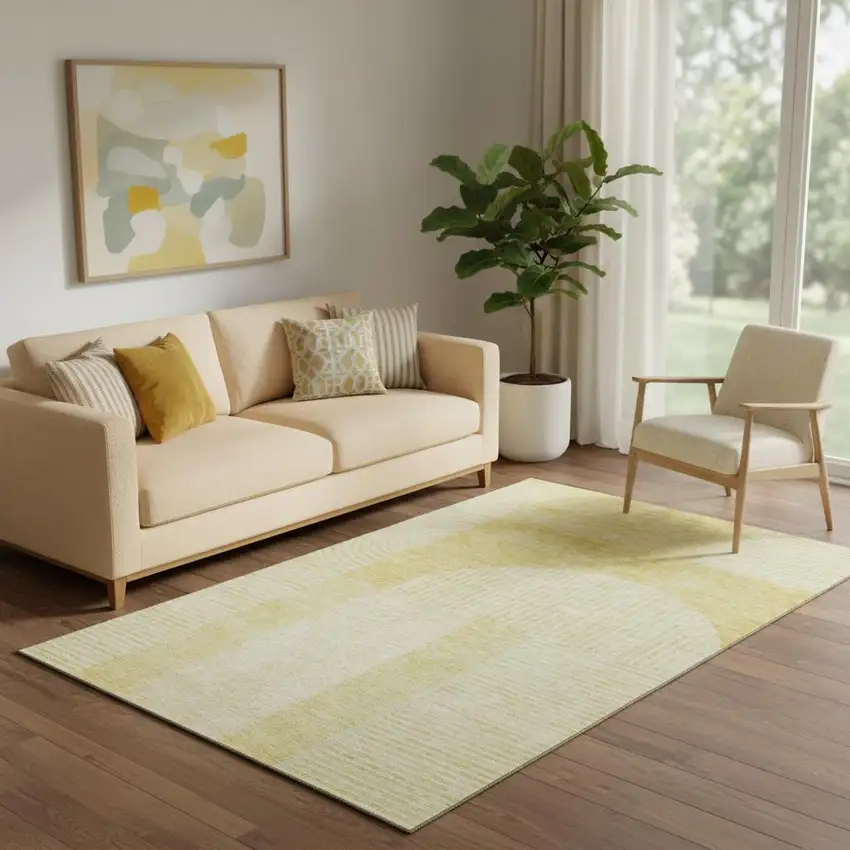 Gold And Ivory Geometric Washable Area Rug With UV Protection Photo 1