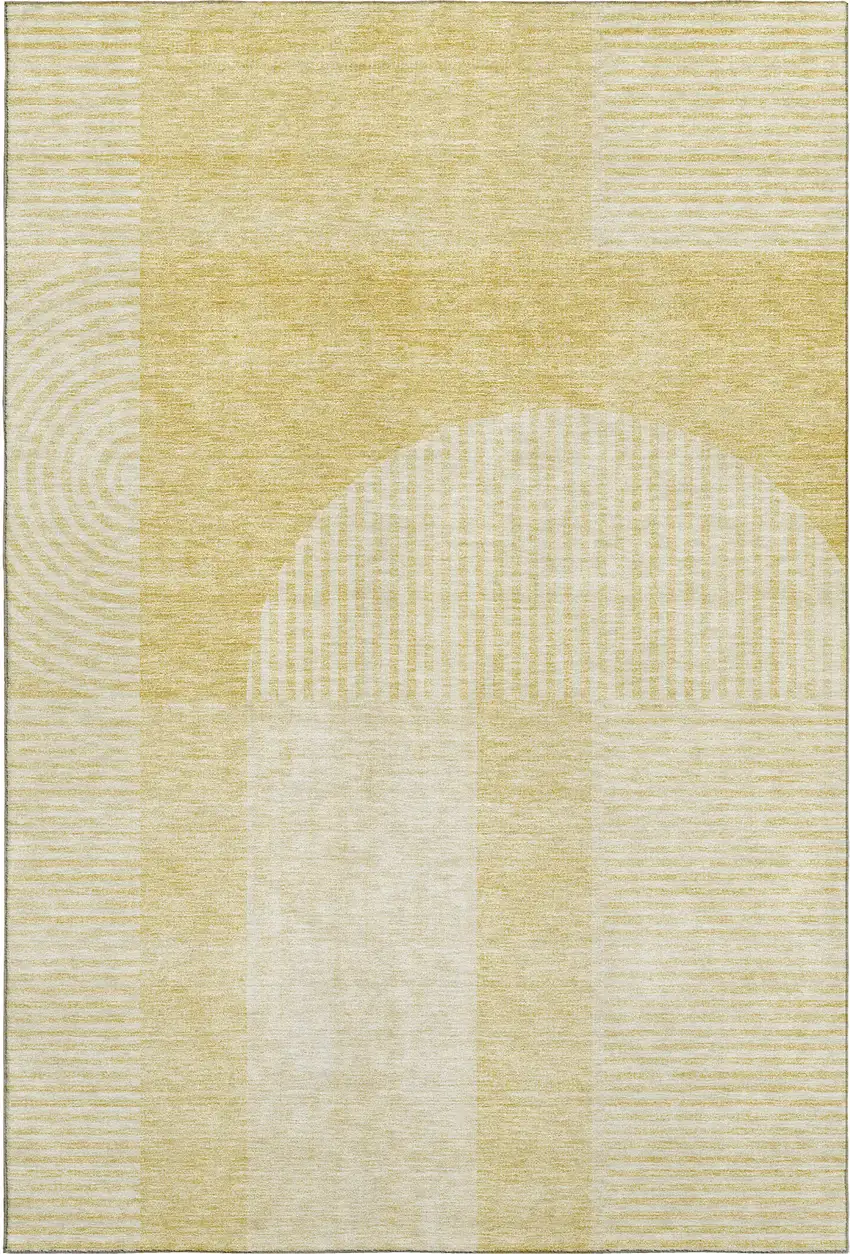 Gold And Ivory Geometric Washable Area Rug With UV Protection Photo 3