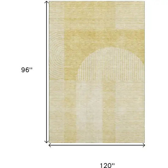 Gold And Ivory Geometric Washable Area Rug With UV Protection Photo 3