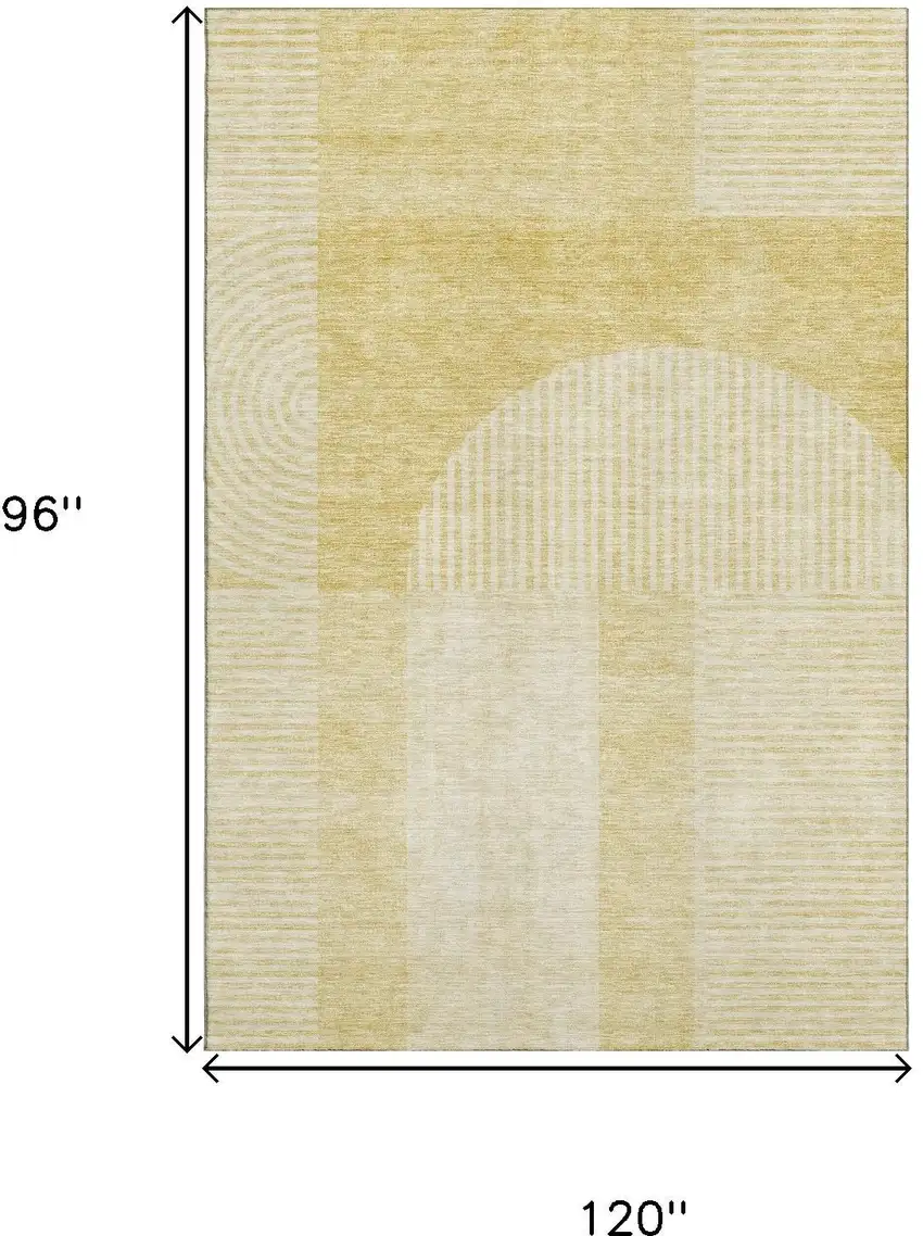 Gold And Ivory Geometric Washable Area Rug With UV Protection Photo 3
