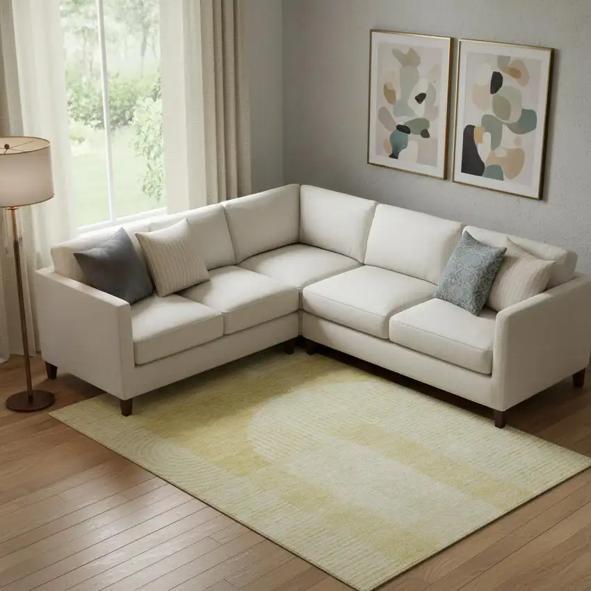 Gold And Ivory Geometric Washable Area Rug With UV Protection Photo 1