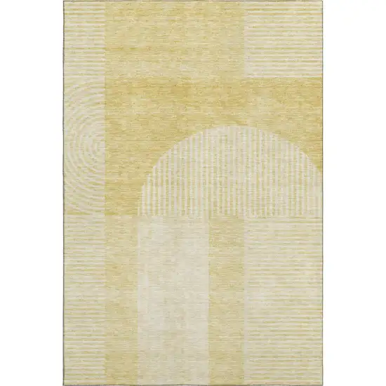 Gold And Ivory Geometric Washable Area Rug With UV Protection Photo 3