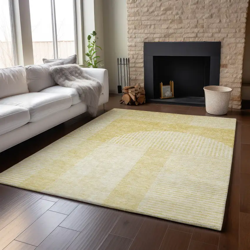 Gold And Ivory Geometric Washable Area Rug With UV Protection Photo 1